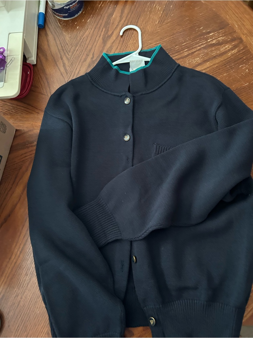 Ladies Navy Blue Button Up Cardigan Sweater size Large
